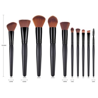 New Beauty Trending 10pcs Black Wooden Cosmetic Brush Set Makeup Tools