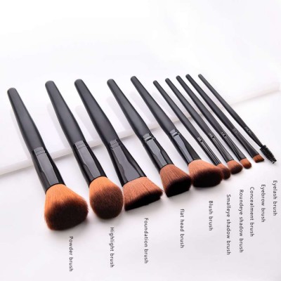 10pcs Private Label Black Wooden Woman Portable Makeup Brush Set Professional