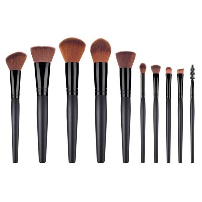 High Quantity Wood Handle Low MOQ 10pcs Black Makeup Brush Set