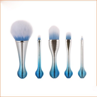 High Quality Plastic Handle Travel Portable 5pcs Bonbon Candy Blue Make Up Brushes Set